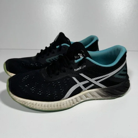 Asics fuzeX Lyte Running Shoes Sneakers Black Teal 7 38 W Athletic Workout Gym - Picture 2 of 9